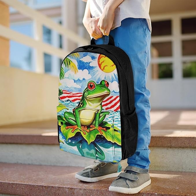 Supdreamc Daypack Backpack Multipurpose Anti-Theft Large Capacity Bookbag, Flag Of American Palm Tree Frog Travel Hiking Camping Rucksack With Adjustable Shoulder Straps