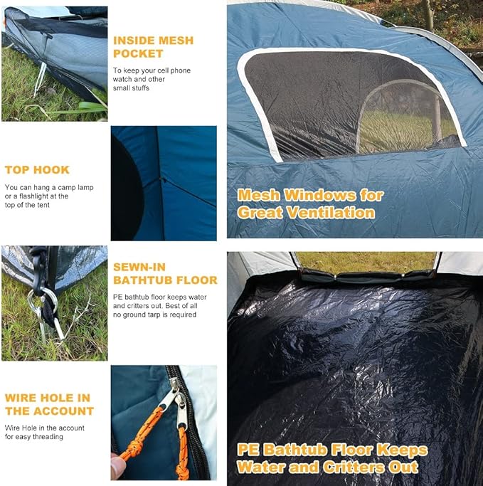 SUV Tent Attachment for Camping -Up to 6-8 Person Sleeping Capacity, Car Tent Includes Rainfly and Storage Bag,Universal Fit, 8' W x 8' L x 7.2' H,Suitable Camping Traveling Family Outdoor Activities