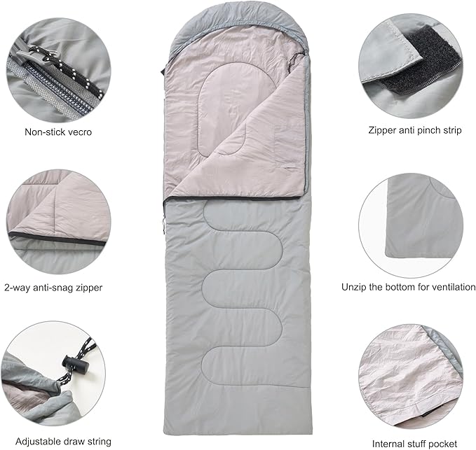 Lightweight Sleeping Bag 2.43lbs, Backpacking Sleeping Bag 46℉-59℉, Nylon Shell and Lining, Waterproof, Compact, Ultralight Sleeping Bag for Backpacking Camping Hiking