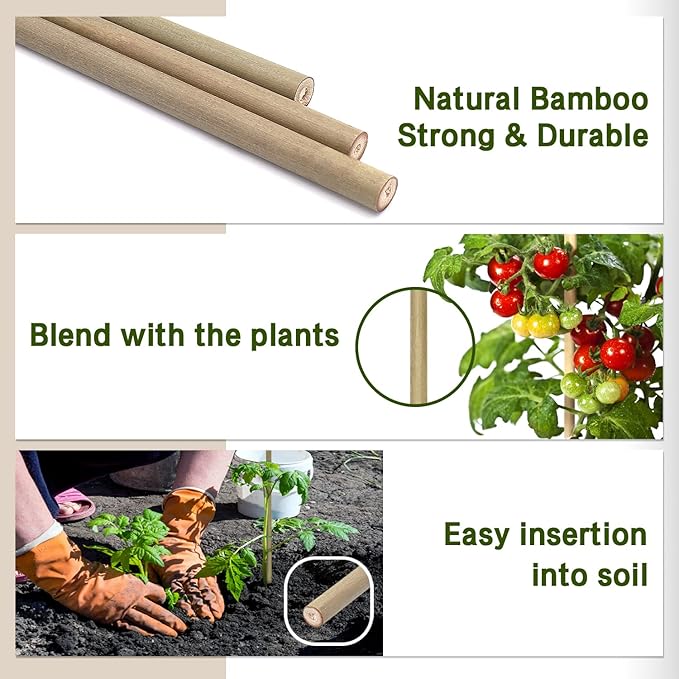Plant Stakes,12 Inches Natural Garden Bamboo Sticks,BOVITRO 20Pcs Plant Support Stakes for Tomatoes,Beans,Vegetable and Potted Plants