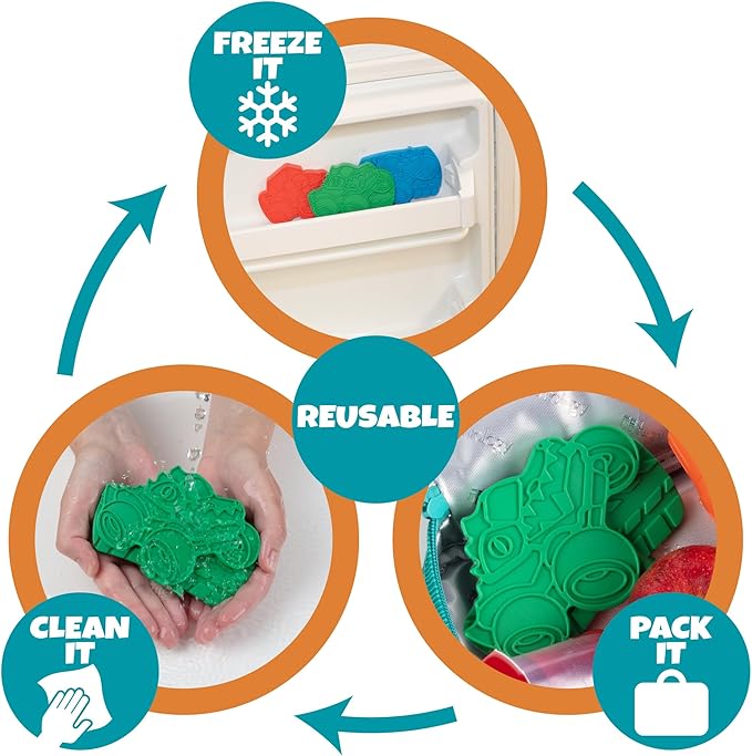 Kids Hard Ice Packs (3 PK) Slim Lightweight Reusable Cooler Freezer Packs- Long-Lasting Chillers Keep Food Fresh for Hours- Durable Leak-Proof Design for Boys Girls Back To School- BPA Free, Food Safe