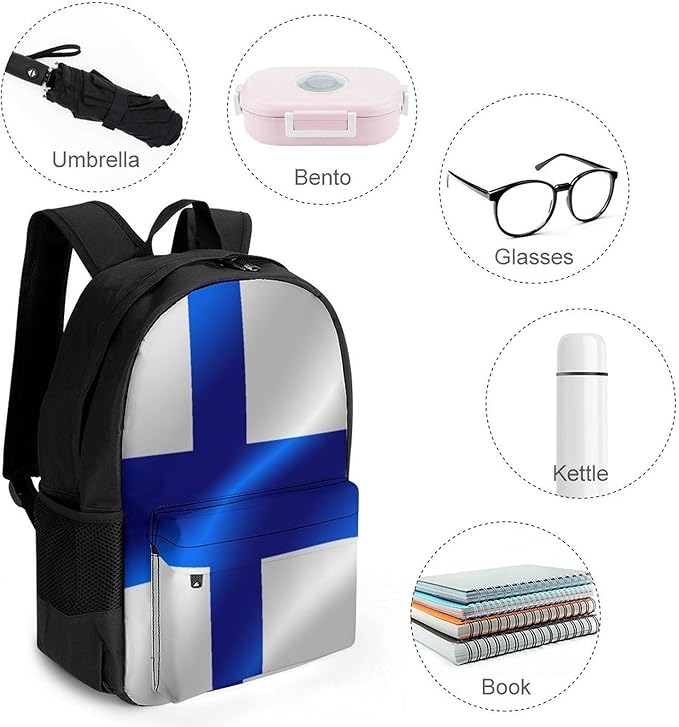 Rucksack Anti-Theft Multipurpose Big Capacity Carry On Bag, Flag Of Finland Traveling Camping Backpack With Side Pockets