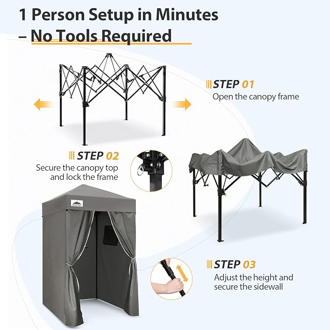 EAGLE PEAK Flex Ultra Compact 4x4 Pop-up Canopy, Sun Shelter, Changing Room, Portable Privacy Canopy Cabana for Pool, Fashion Photoshoots, or Camping, Dark Gray