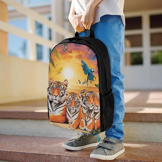 Supdreamc Men Women Polyester Tropical Tiger Animal World King Art Daypack Big Capacity Shoulder Bag With Adjustable Shoulder Straps for Camping Travel Walking Cycling