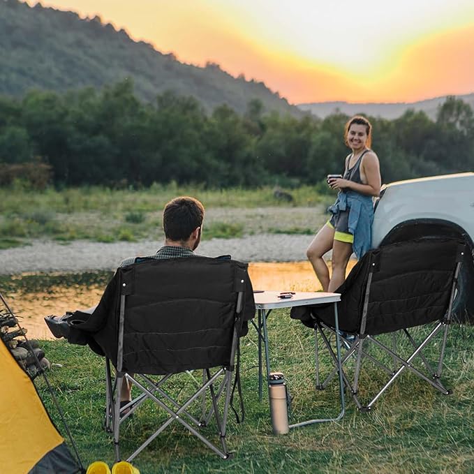 2 Pack Oversized Camping Chairs for Adults Heavy Duty Outdoor Folding Chairs Padded Portable Lawn Chairs XL Camp Chairs with Cup Holder Suproot 500 lbs