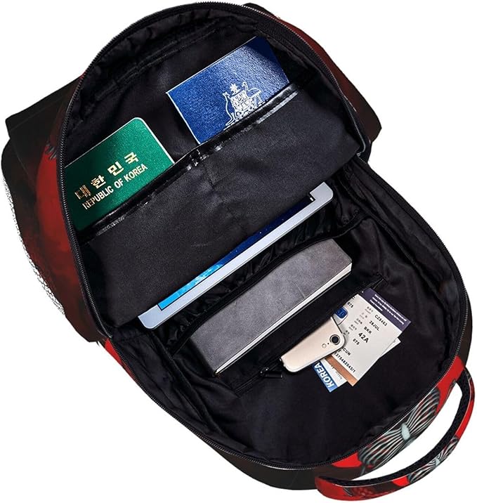 Rucksack Polyester Anti-Theft Multipurpose Skull Head Red Dragon Art Bookbag Big Capacity Travel and Sport Backpack Rucksack With Side Pockets