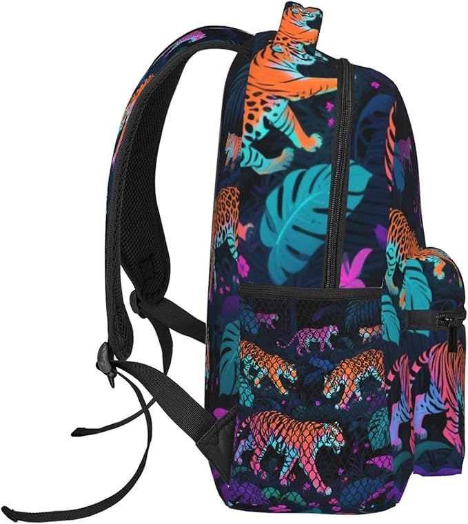 Polyester Daypack Bookbag for Gym Business Bicycle, Large Capacity Multipurpose Anti-Theft Carry On Bag, Tige Rainforest Art Travel Hiking Daypack