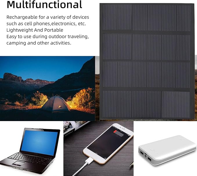 1.5W 6V Portable Solar Panel, Solar Powered Battery Charger with Built in USB Port, Multifunctional Portable Solar Charger for Camping Outdoor Backpacking