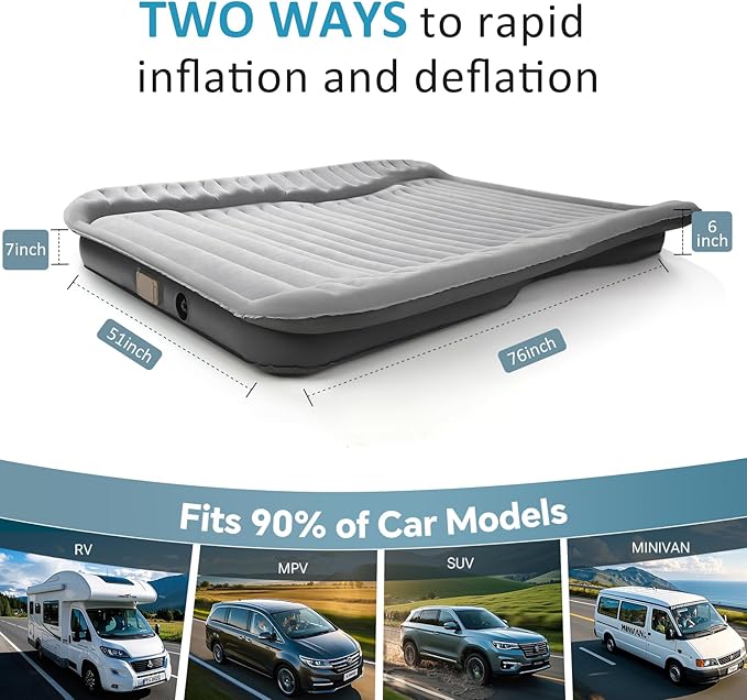 Self-Inflating SUV Air Mattress with Built in Electric Pump，car air Mattress for Trunk，Portable car Mattress for Travle and Camping (Light Gray)
