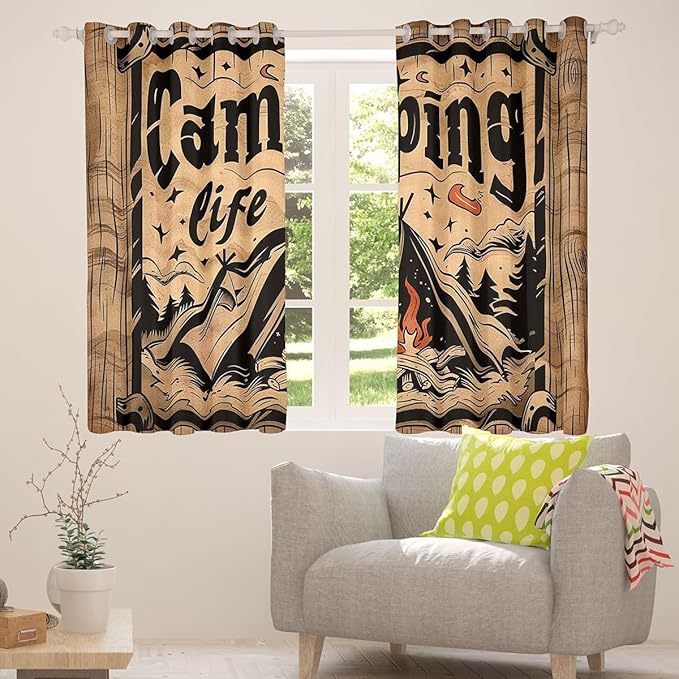 Feelyou Summer Camp Camper Curtains for Bedroom Living Room Camping Adventure Blackout Shades Vintage Room Darkening Curtain Window Treatments, 2 Panels 42 x 84 Inch Decor