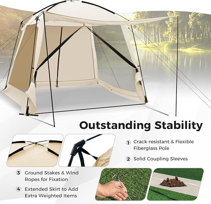 KOTEK 10 x 10 Ft Screen Tent, Easy Setup Screened in Canopy with 4 Mesh Walls, 2 Vestibules, 2 Zippered Doors & Carry Bag, Portable Screen House for Backyard Patios Outdoor Camping Activities