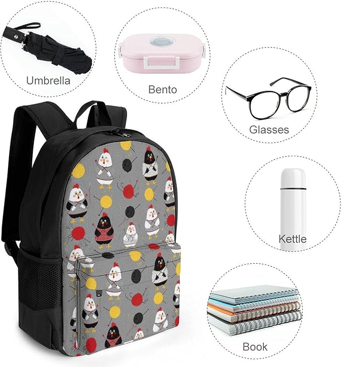 Daypack Lightweight Multipurpose Anti-Theft Red Chickens Grey Shoulder Bag Large Capacity Laptop Book Bag Rucksack With Adjustable Shoulder Straps