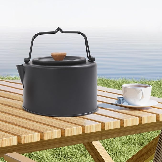 Camping Kettle, Stainless Steel Portable Coffee Tea Pot with Anti-Scald Handles, 35.2oz Capacity for Outdoor Camping Hiking Picnics (Black)