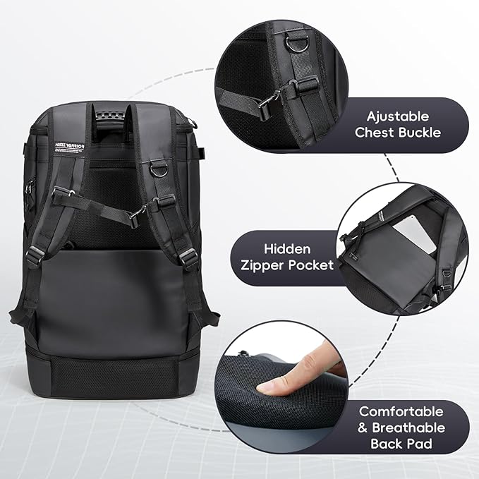 Backpack Cooler with Lunch Compartment, Heavy Duty Insulated Backpacks for Men Work, 35L Travel Backpacking -17 inch Laptop Bag Carry On Back packs for Airplane, Black