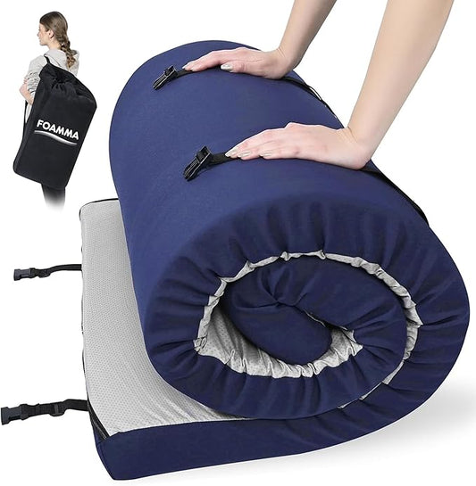 Foamma 4" x 30" x 75" Memory Foam Roll-Up Camping Mattress with Water Resistant Zipper Cover, Foldable and Portable for Camping, RV Bunk, Tent, Guest Bed, Outdoor and Dorm, CertiPUR-US Certified Foam