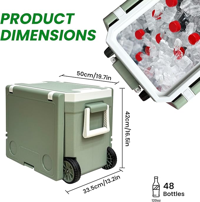 JUST-V 34-127 Quart Insulated Portable Cooler with Heavy Duty Wheels Keeps Ice for up to 5 Days, Great for Drink, Beach, Camping, Tailgating, Sports, & More