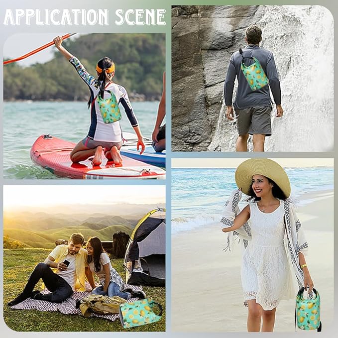 Floating Waterproof Dry Bag Backpack 5L Lightweight Lemon Flower Pattern PVC Roll Top Dry Sack for Kayaking Boating Camping Fishing Swimming Beach Rafting Hiking Outdoor Activities