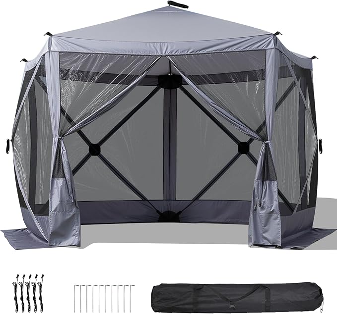 VINGLI 10x10 Pop Up Gazebo Tent, Portable Easy Up Screen Tent for Camping with Mosquito Netting, Camping Canopy Shelter with Carry Bag, Ground Stakes