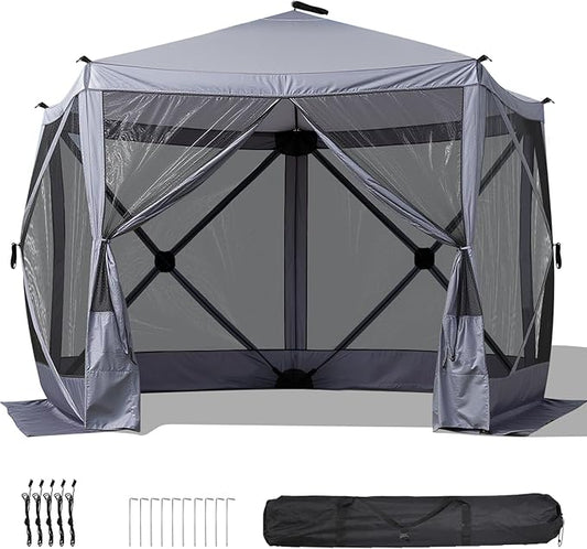 VINGLI 10x10 Pop Up Gazebo Tent, Portable Easy Up Screen Tent for Camping with Mosquito Netting, Camping Canopy Shelter with Carry Bag, Ground Stakes