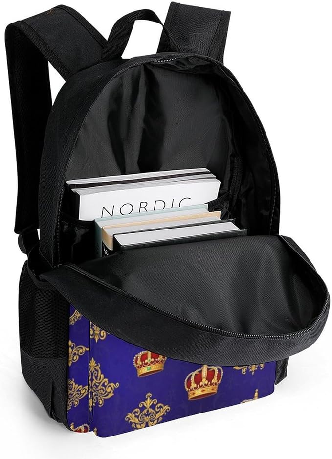 Lightweight Rucksacks for Climbing Outdoors Walking Cycling, Large Capacity Anti-Theft Multipurpose Carry On Bag, Purple Blue Gold Royal Crown Camping Outdoor Backpack