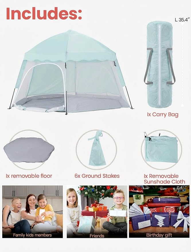 Porayhut Large Pop Up Play Tent for Kids, 78" Instant Toddler Playhouse with Removable Floor & UV50+ Sun Shade, 360° Mesh Mosquito-Free Tent for Indoor Outdoor Beach Backyard, Fits 4 Kids