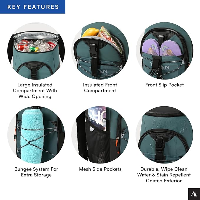Titan by Arctic Zone Backpack Cooler, Insulated Soft Sided Bag with Leak Proof Lining and Padded Straps, for Lunch, Picnic, and Travel, 24 Can Capacity