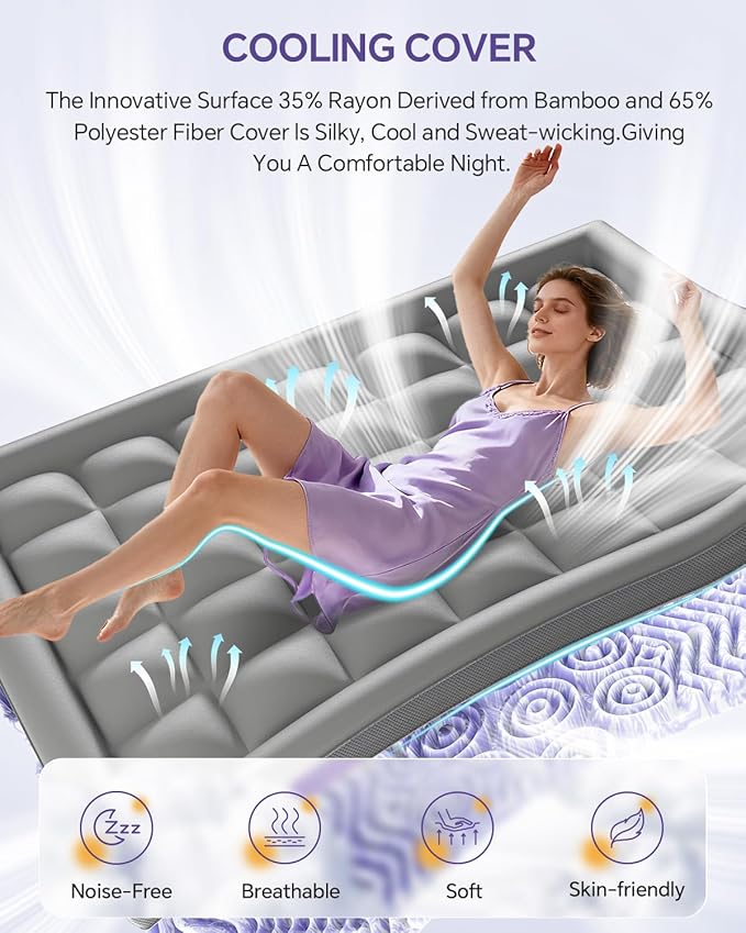 Dual Layer 4 Inch Memory Foam Mattress Topper Twin - 2 Inch Gel Memory Foam and 2 Inch Pillow Top Mattress Pad, 7-Zone Egg Crate Twin Size Mattress Topper (Grey)