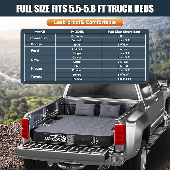 Truck Bed Air Mattress for 5-5.8 ft, Full Size Inflatable Mattress Short Truck Beds for Outdoor Camping,Truck Tent Accessories