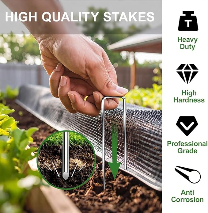 6 Inch Garden Stakes, 50 Pack Landscape Staples Anti-Rust 11 Gauge Galvanized Ground Stakes Pins for Yard Fabric, Lawns, Weed Barriers, Landscape Fabrics, Irrigation Hose
