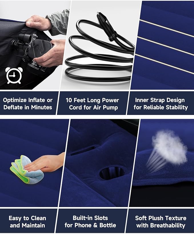 Umbrauto Mattress for Tesla Model Y: Inflatable Camping Air Mattress for SUV Travel, Fodable Sleeping Pad with Air Pump and Storage Bag.Navy, Full