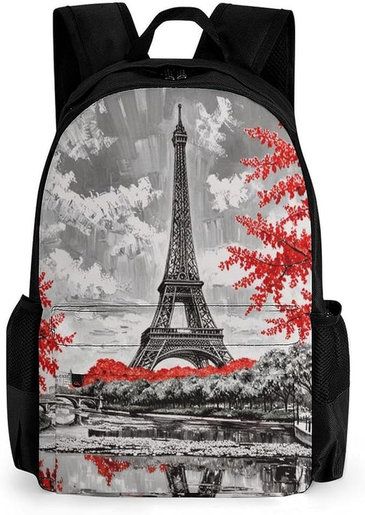 Supdreamc Rucksacks Lightweight Multipurpose Anti-Theft Oil Painting Paris European City Landscape France Eiffel Tower Shoulder Bag Big Capacity Traveling Camping Backpack With Side Pockets