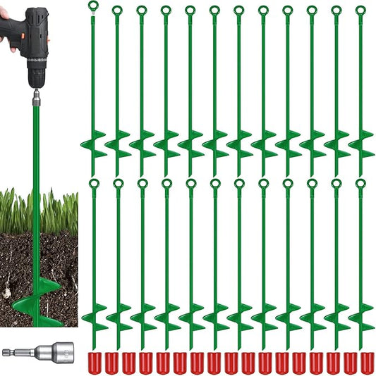Chumia 6 Pcs 18 Inch Ground Anchor Spiral Blade Heavy Duty Earth Anchors Swing Set Metal Shed Kit for Garden Securing Trees Tents Trampoline Canopies Shelters (Green)