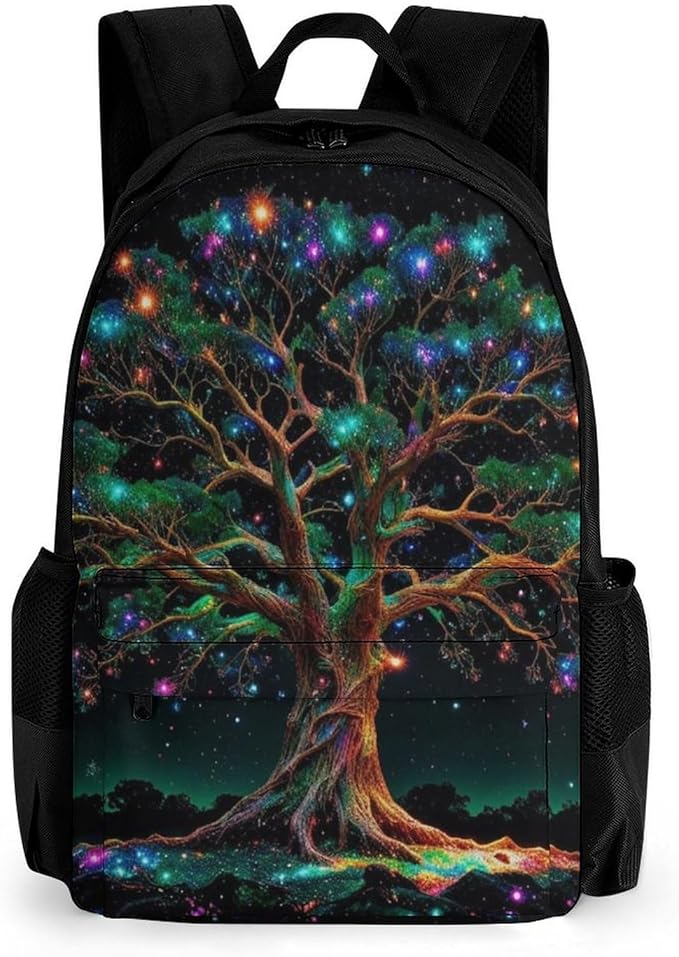 Daypack Backpack Polyester Multipurpose Anti-Theft Mystery Tree Of Life Fantasy Magic Art Shoulder Bag Big Capacity Gym Outdoor Hiking Backpack With Smooth Zippers