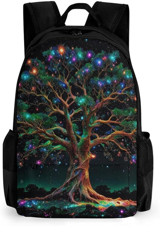 Daypack Backpack Polyester Multipurpose Anti-Theft Mystery Tree Of Life Fantasy Magic Art Shoulder Bag Big Capacity Gym Outdoor Hiking Backpack With Smooth Zippers