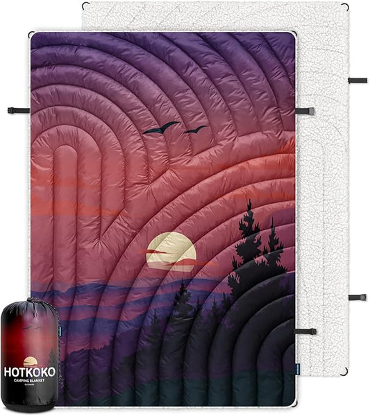 Outdoor Camping Blanket,Warm Thick Camp Blankets with Sherpa Lining Soft Fleece Camping Blanket Puffy Camping Quilt for Cold Weather Traveling, Stadium, Hiking, Picnics