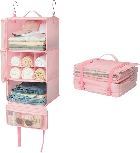 GRANNY SAYS Hanging Packing Cubes for Travel, Large Portable Hanging Suitcase Organizer, Foldable Compression Luggage Organizer Bags for Clothes, Carry on Closet Suitcase, XL-Pink Travel Shelves