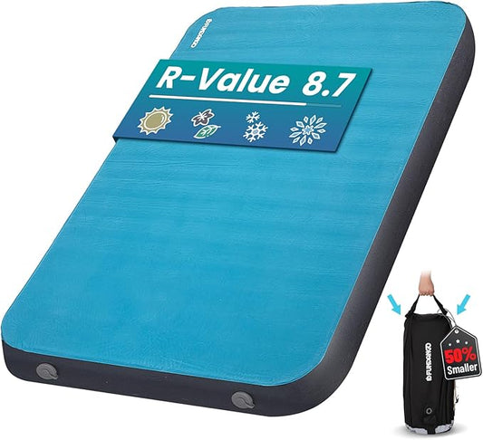 FUNDANGO 4'' Thick Self Inflating Sleeping Pad with Foam, 8.7 R Value, XL Double Mattress, Outdoor Portable Camping Air Mat for Tent, Car or Home,