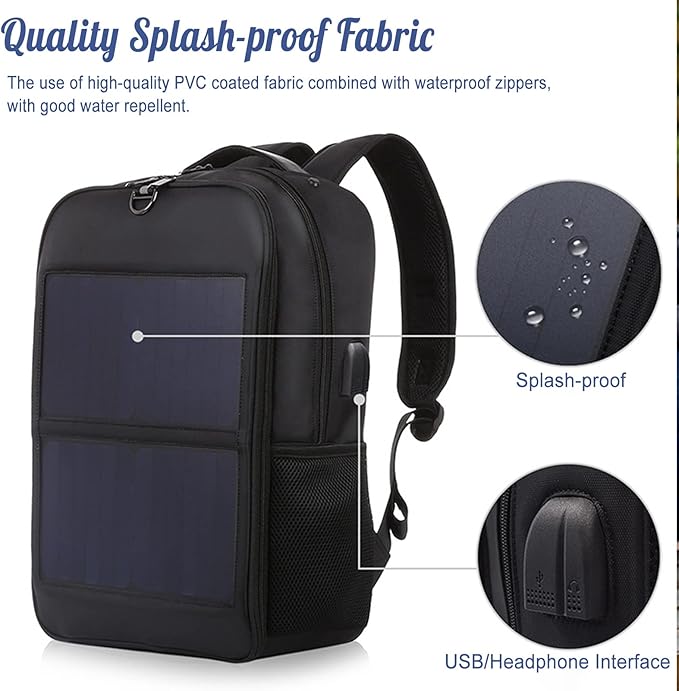 Yoidesu 14W Solar Backpack, Solar Panel Power Backpack with Handle and USB Charging Port, Ergonomic Multifunction Laptop Bag Hiking Backpack for Running, Biking, Festivals, Travel