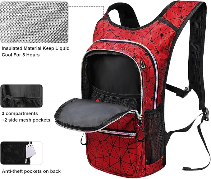 Hydration Backpack Pack, Water Backpack 20L Capacities Included 2L Hydration Bladder, Festival Essential - Rave Hydration Pack Hydropack Hydro for Hiking, Festival Gear