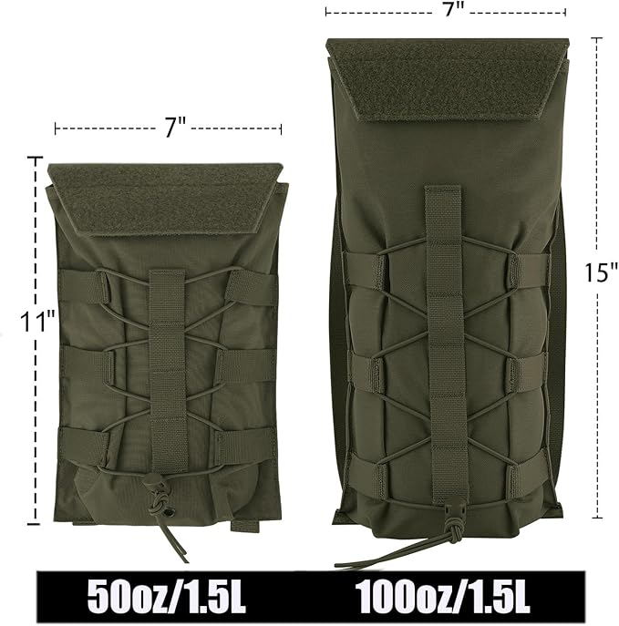 PETAC GEAR 1.5L / 3L Tactical Hydration Pack，Molle Carrier Pouch for 50 oz /100 oz Hydration Bladder Daypack Water Backpack.