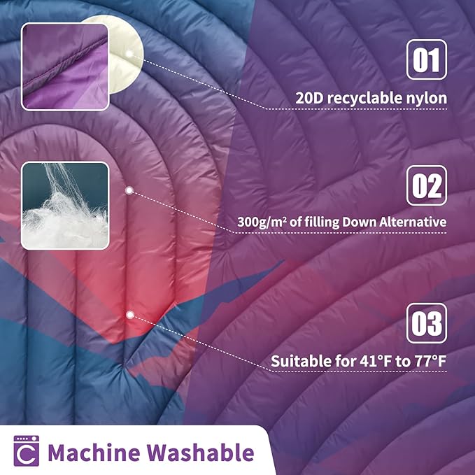 Camping Blanket,Lightweight Down Alternative Puffy Blanket Packable Outdoor Blanket for Camping,Traveling, Stadium, Hiking, Picnics