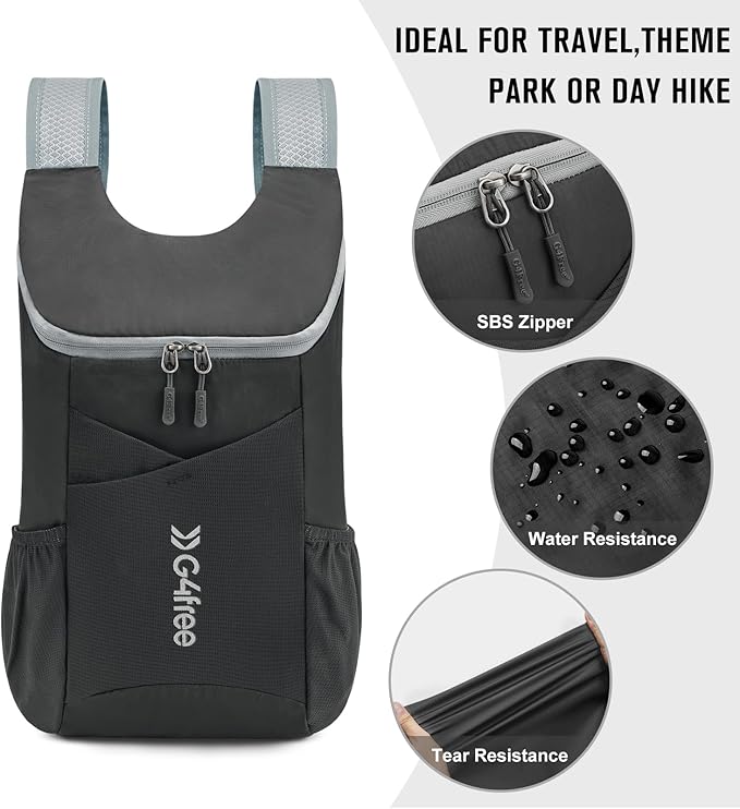 G4Free 11L Hiking Backpack Small Ultra light Packable Backpack Travel Bag for Women Men Casual Outdoor Camping Daypack (Black)
