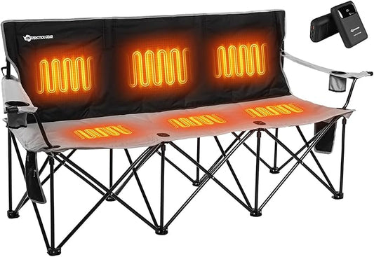 ANTARCTICA GEAR Heated 3-Person Camping Chair with 12V 15000mAh Battery Pack - Heavy-Duty XL Folding Bench for Outdoor, Campsites, Tailgating - Portable Heated Seating with Adjustable Warmth