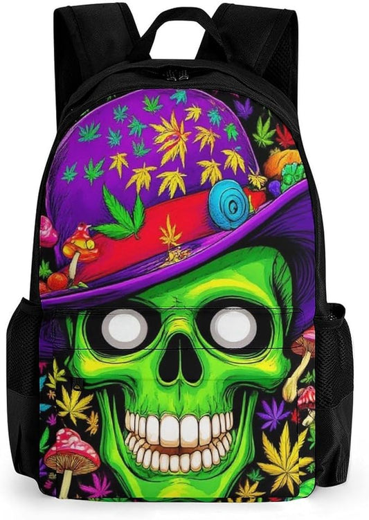 Supdreamc Daypack Backpack Anti-Theft Multipurpose Large Capacity Carry On Bag, Trippy Space Weedleaf Alien Art Traveling Camping Backpack With Side Pockets