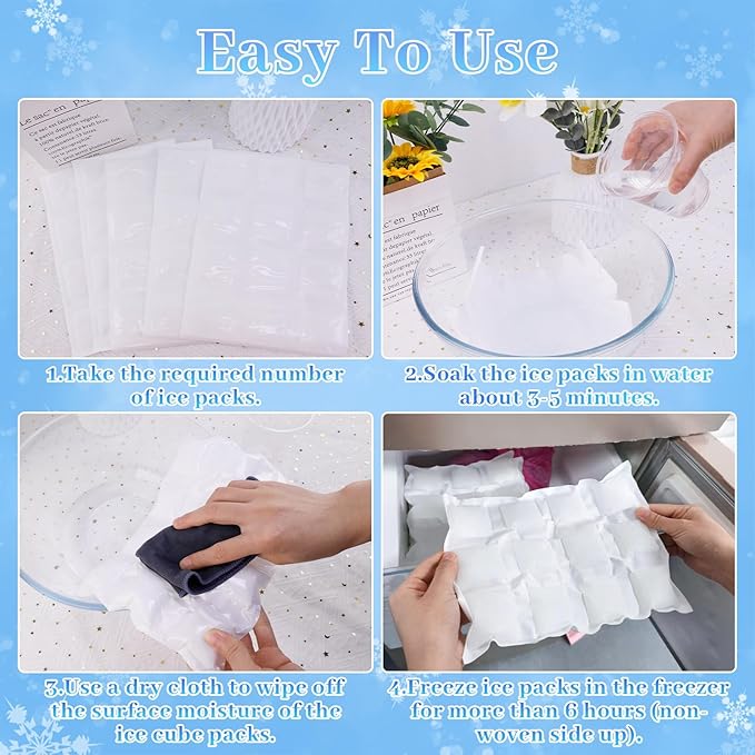 20 Packs Ice Pack Sheets for Coolers, Reusable Dry Ice Pack for Lunch Bag, Flexible Freezer Packs Cold Sheets Cube Ice Blankets Packs for Camping Beach Beverages Cold Food Fresh