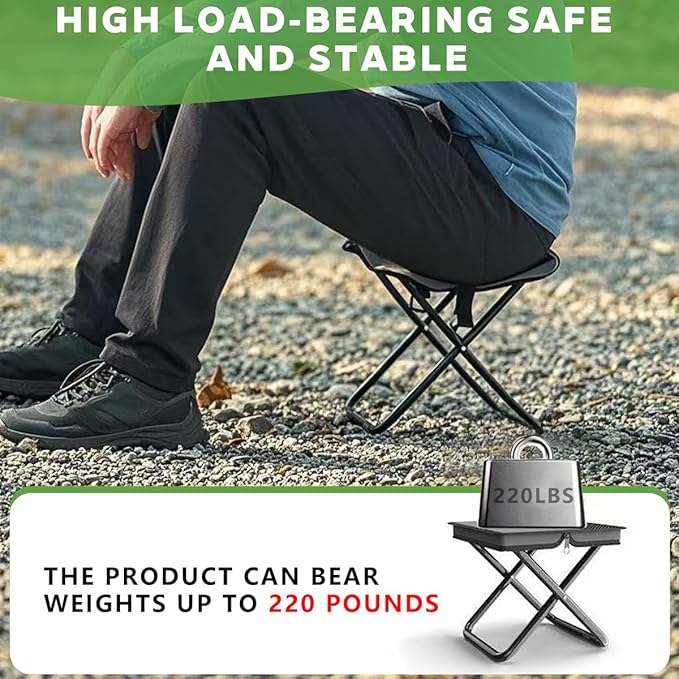 Portable Folding Stool-Handbag Style Stool-Compact Lightweight with Carry Bag, Foldable Chair for Outdoor Fishing, Hiking (Grey, L-Suitable Weights 160 to 220 LBS)