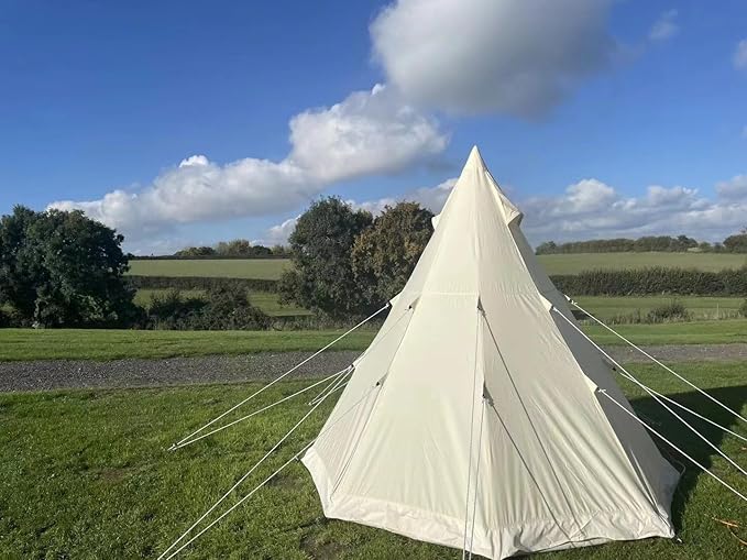 Suitable for 3-4 People, Bell Tent 4-Season 9.85-Foot Deluxe Camping Tent, Great for Family Camping, Hiking, Waterproof Canvas with Aluminum Poles（ Ship from Local Warehouse）