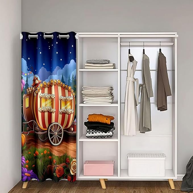 Galaxy Camper Door Curtain For Doorway Privacy for Kids Girls - Cute Floral Pumpkin Tent Blackout Curtain Dreamy Happy Camping Door Drape Fairy Tale Camping Aesthetic Window Treatment 59"W x 80"L
