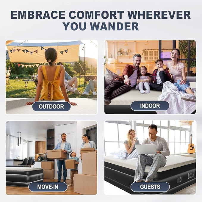 Outvita 18in Queen Air Mattress with Built-in Pump, Quick Assembly Comfort Blow Up Sleeping Mat for Guests and Home, Camping, Travel, Air Bed 650lbs Weight Capacity (80 * 60 * 18in)