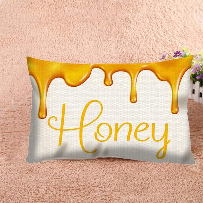 Throw Pillow Cover Honey Splash Dripping Sweet Drops from Bee Honeycomb for Beekeeping Bakery of Dropping Syrup Desserts Decorative Pillow Case Home Decor 20x12 Inches Pillowcase